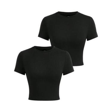 Imagem de Camisetas Cropped Femininas Y2K De Algodão Sólido Com Manga Curta E Al