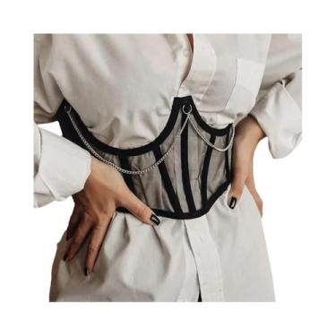 Imagem de Corset Preto Punk Com Correntes De Metal, Sexy, Modelador De Cintura A