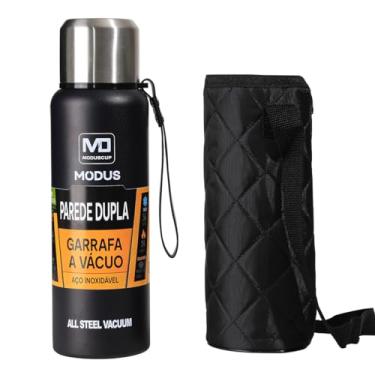 Imagem de MODUS Garrafa Térmica 316 Aço Inox Portátil Caneca de Viagem com Corda e Bolsa 1000ML/1500ML (Azul 1000ML)