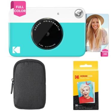 Imagem de KODAK Printomatic Pacote de iniciante para câmera de impressão instantânea colorida + estojo de transporte + papel fotográfico Zink 20 pacotes - fotos coloridas em papel adesivo de 5 x 7 cm - presente