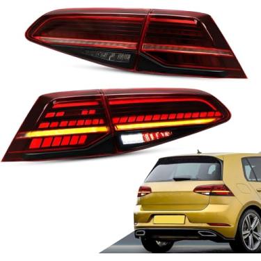 Imagem de VLAND Luzes traseiras compatíveis com Golf MK7 TSI TDI GTD GTI GTR 2012-2017 Golf MK7.5 GTD TDI TSI 2018-2020, luzes traseiras com seta sequencial âmbar, não serve para MK7.5 GTI GTR, capa vermelha