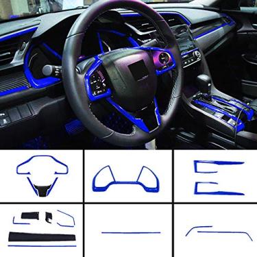 Imagem de Conjunto completo de painel de instrumentos para interiores de carro, painel de instrumentos decorativo, console, acabamento de saída de ar, acessórios de capa de volante automotivos, 16 peças para Honda 10th Civic 2016-2020