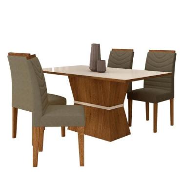 Imagem de Mesa 4 Cadeiras 1,36 Odessa Freijó/off Premium/suede Capuccino - M.a -