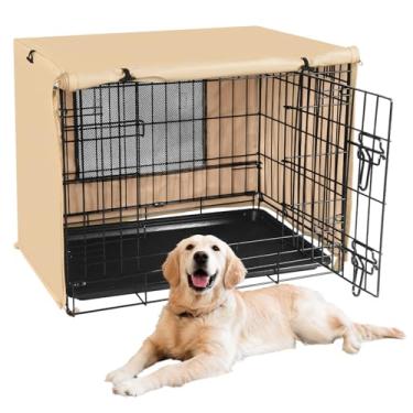 Imagem de X-ZONE PET Capa de gaiola de cachorro de 91,4 cm para uso interno/externo - capa de canil de poliéster resistente para gaiola de cachorro bege