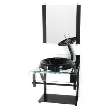 Imagem de Gabinete de vidro 40cm para banheiro curvado duplo pp cuba chapéu pret