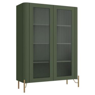 Imagem de Cristaleira Sala De Jantar 2 Portas Vidro Pés Industrial Dourado Naim 