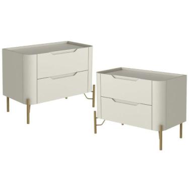 Imagem de Kit 02 Mesas De Cabeceira Orgânica 2 Gavetas Pés Industrial Dourado Bl