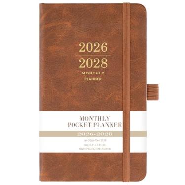 Imagem de Agenda mensal de bolso 2026-2028 - calendário de 3 anos, capa de couro sintético, janeiro de 2026 - dezembro de 2028, 9,7 cm × 16 cm, suporte para caneta, 2 marcadores, bolso traseiro