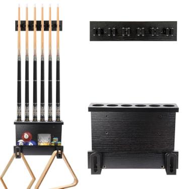 Imagem de WHEARTED Suporte de parede para bastão de bilhar, acessórios de mesa de sinuca, suporte de taco de sinuca, suporte de 6 bastões para sala de jogos, sala de bilhar, decoração de clube, madeira