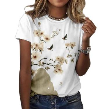 Imagem de Camiseta ZOCANIA com estampa floral feminina, mistura de algodão