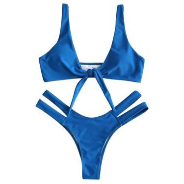 Imagem de Biquíni feminino multicolor sexy cor sólida cintura alta dividida - HU