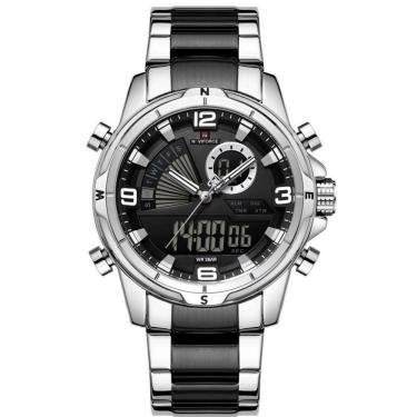 Imagem de Relógio De Pulso Eletrônico Quartzo Design Luminoso à Prova D´agua Esportivo Prata Preto