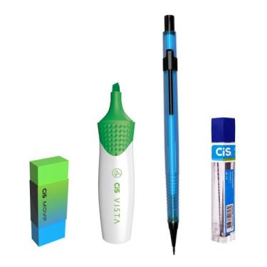 Imagem de Kit 4 Lapiseira NEON Azul 0.5mm +Borracha +Grafite +Vista Vd - Cis
