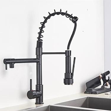 Imagem de Torneira de cozinha de primavera puxe pulverizador lateral duplo bico único punho misturador torneira pia 360 rotação torneiras de cozinha, preto fosco B, China