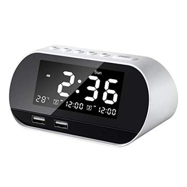 Imagem de Despertador de cabeceira com música inteligente, despertador silencioso, relógio digital com visor grande, temperatura dupla USB, função soneca, relógio de mesa para acessórios de quarto, feito na China