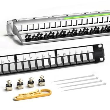 Imagem de AMPCOM 24 portas 1U painel de remendo de pedra em branco, rack de 48 cm ou suporte de parede com painel de gestão de cabo traseiro para Ethernet CAT5e/CAT6/CAT7, USB, HDMI