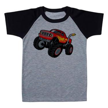 Imagem de Camiseta Raglan Infantil Cinza Carro Caminhao Monstro Vermelho (BR, Numérico, 4, Regular, Polialgodão)