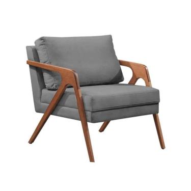 Imagem de Poltrona Mona Luxo Madeira Maciça Tecido Veludo Cinza