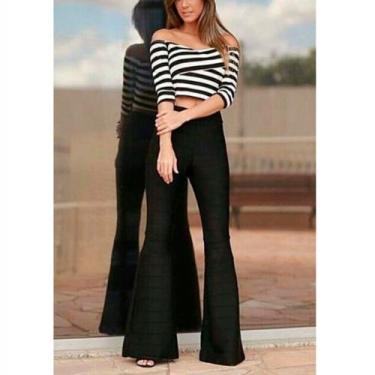 Imagem de Calça Bandagem Flare Preta Feminina - SM MODAS, P