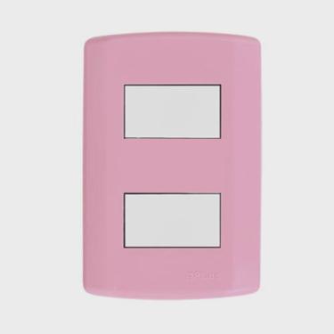 Imagem de Interruptor de 2 Teclas Simples, Modular, com Placa 4x2 e Suporte Rosa/Branco