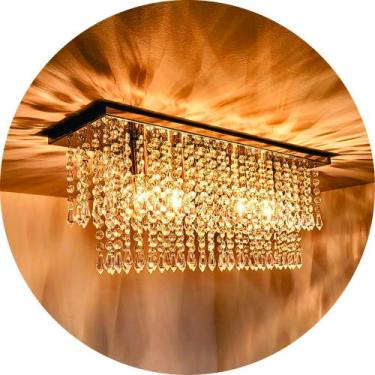Imagem de Lustre Cristal Retangular Sala de Jantar Estar Acrílico Inox Espelhado
