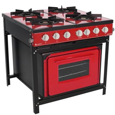 Imagem de Fogão Profissional 4 Bocas Venâncio Linha Bravo Vermelho Intenso Com Forno Br4bfvr