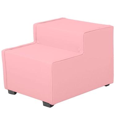 Imagem de Escada Estofada 2 Degraus Para Cachorro Gato E Maca De Estetica Suede Cor Rosa Bebe