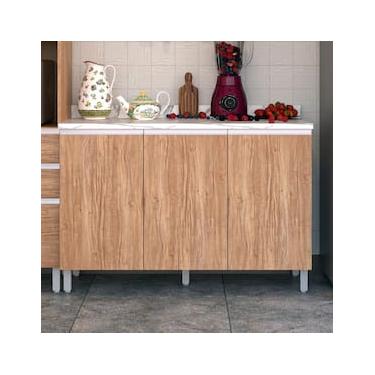 Imagem de Balcão Triplo Bartira Amazonita com 3 Portas, 1 Prateleira e 120cm de largura - Damasco