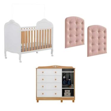 Imagem de Kit Berço Infantil com Cômoda e Cabeceira Capitonê, Peroba, Elô
