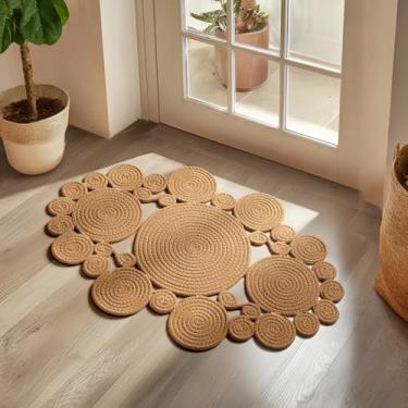 Imagem de Elfcool Tapete de porta de algodão tecido, entrada interna, 4 cm x 6 cm, tapete vintage trançado reversível, tapetes internos para entrada, sala de estar, quarto, cozinha, decoração de casa de fazenda