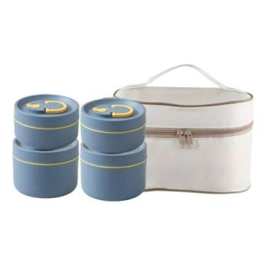 Imagem de Kit 4 Potes Térmicos Redondos com Bolsa – Marmitas 420ml e 620ml(Azul)