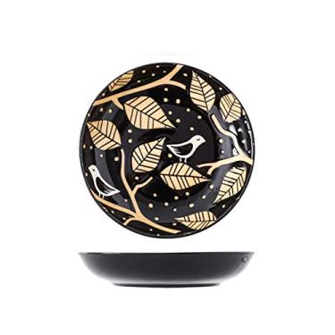 Imagem de Prato de serviço pratos redondos de sobremesa para salada de macarrão, preto sortido motivo prato de aperitivo, prato de jantar de cerâmica de 20 cm, seguro para micro-ondas. Pratos (Cor: C, Tamanho