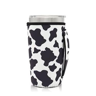 Imagem de Capa de copo com mangas isoladas de neoprene compatível com copo de 590 ml, YETI Rambler de 590 ml, SUNWILL, RTIC, Trenta, a maioria das xícaras de café gelado (estampa de vaca)