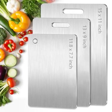 Imagem de Conjunto de 3 tábuas de corte de titânio, tábuas de corte de titânio para cozinha, tábua de corte dupla face de grau alimentício para carne, frutas e vegetais (pacote com 3)