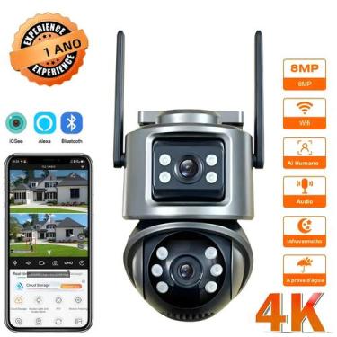 Imagem de Câmera IP PTZ 4K Wifi 8MP Com Lente Dupla E Telas Duplas Detecção Huma