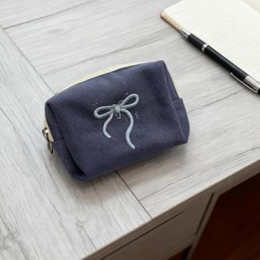 Imagem de Bolsa de maquiagem com laço de grande capacidade, organizador de cosméticos com compartimentos internos, bolsa de armazenamento portátil para maquiagem e cartões (cinza)