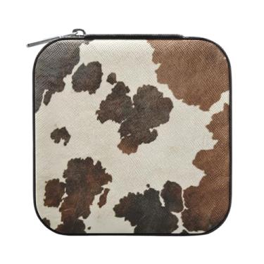 Imagem de Burbuja Caixa de joias de pele de vaca mini estojo de joias de viagem para mulheres e meninas, estojo organizador de joias para brincos, anéis, colares e pulseiras