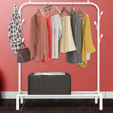 Imagem de Arara de roupas com rodas, suporte de roupas de metal, suportes dobráveis para pendurar roupas, rack de roupas com prateleira de armazenamento de malha densa, estrutura de aço resistente (A)