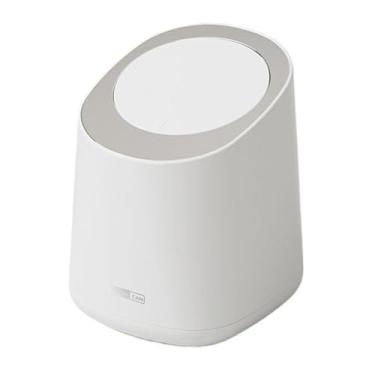 Imagem de CFGH6FDF Lixeira de mesa para lixeira, mini lixeira de bancada com tampa tipo prensa, cesto de lixo de plástico pequeno para mesa de centro, mesa de cabeceira, cesto de lixo superior para banheiro