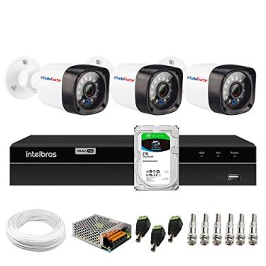 Imagem de Kit 3 Câmeras Full HD 1080p 2MP Bullet 20 Metros Infravermelho Tudo Forte + DVR Gravador de Video Inteligente Intelbras MHDX 1204 4 Canais + HD 2TB