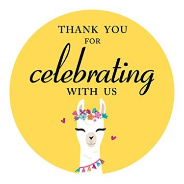 Imagem de Adesivos Magjuche Llama Thank You Adesivos de festa de aniversário ou chá de bebê Llama Fiesta para lembranças, decorações, 5 cm redondo, pacote com 40