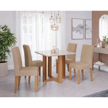 Imagem de Sala de Jantar Flora Quadrada Tp com Vidro com 4 Cadeiras Maia Marrom/Off White/Gengibre