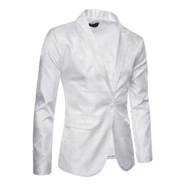 Imagem de Blazer masculino casual com um botão, casaco com bolso, cor sólida, casaco casual, Branco, XXG