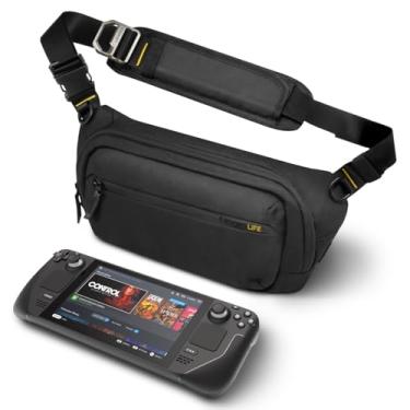 Imagem de Spigen Life Bolsa de transporte para Steam Deck, Nintendo Switch, iPad Mini, PS Portal, ROG Ally X, LegionGo, bolsa tiracolo EDC com bolsos para uso diário, bolsa de transporte e armazenamento - Preto