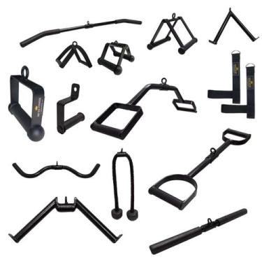 Imagem de Kit 7 Puxadores de Academia Articulado Barra Pulley - Rei do Fitness, 