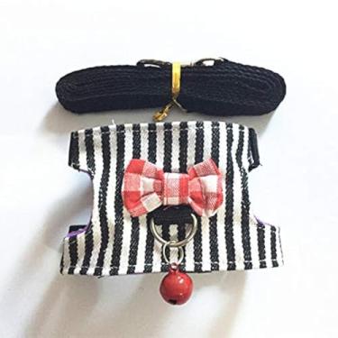 Imagem de Hypeety Conjunto de colete e coleira para animais pequenos, de malha macia, peitoral pequeno, para hamster, coelho, costas, coleira de tração para furão, porquinho-da-índia, acessório de roupas (P,