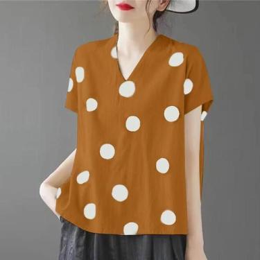 Imagem de Mulheres Coreanas Blusa De Bolinhas Com Decote Em V Verão Casual Solto