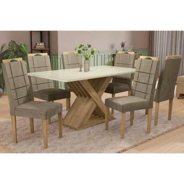 Imagem de Sala De Jantar Completa Graviola Tampo Madeirado C- Vidro 90x160cm E 6 Cadeiras 2cad150 Freijo-off White-vidro Off White - Eucalipto-v - Kappesberg