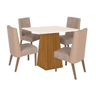 Imagem de Sala De Jantar Completa Dora Tampo Madeirado 90x90cm E 4 Cadeiras Anne Nature-courano-creme - Henn