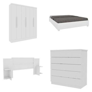 Imagem de Quarto Casal Completo Guarda-roupa 6 Portas Munique Cama Mônaco Com Cabeceira Cômoda Premium Espresso Móveis Neve